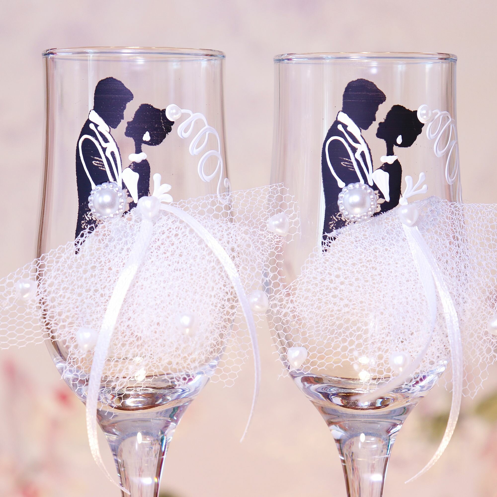 Бокалы для шампанского на свадьбу "Жених Невеста", свадебные бокалы