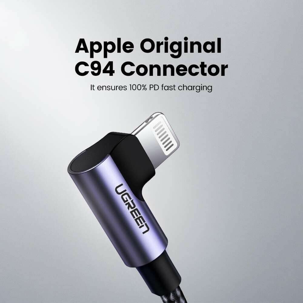 Кабель UGreen US305 USB-C - Lightning, 1.5 м, 1 шт, серый/черный — фото 1