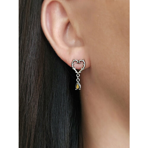 Серьги пусеты, фианит, черный, серебряный