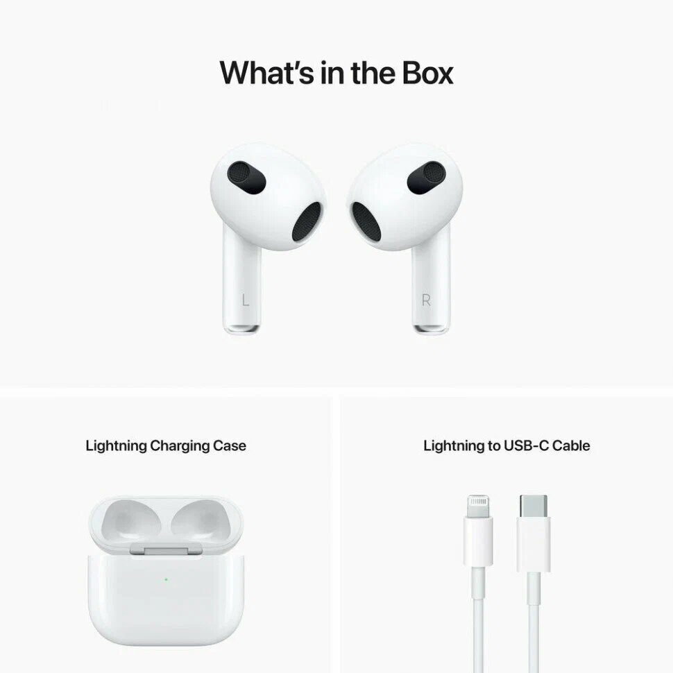 Беспроводные наушники Apple AirPods 3 Lightning Charging Case, Lightning, белый — фото 1