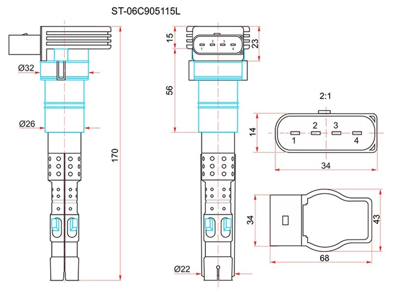 Катушка зажигания для Ауди А8 Д3 2002-2010 год выпуска (Audi A8 D3) SAT ST-06C905115L — фото 1
