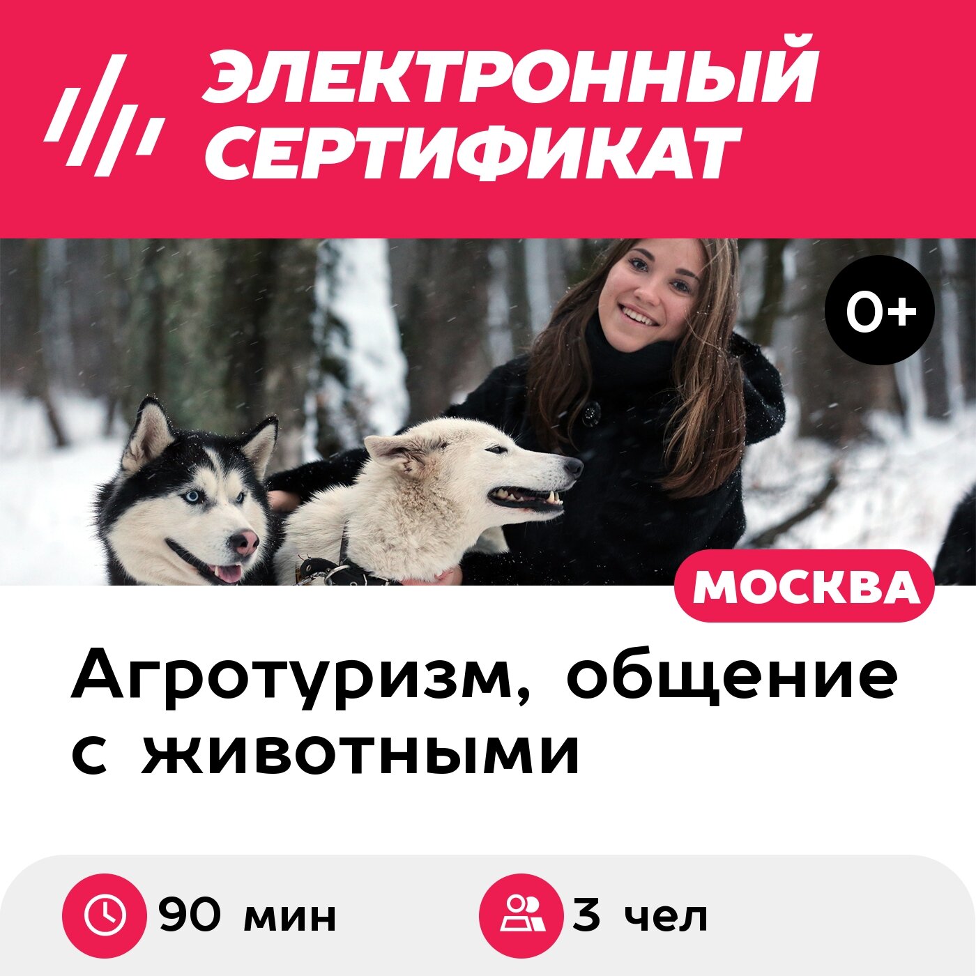 Подарочный сертификат Экскурсия к северным оленям и собакам, 2 взрослых+1 ребенок в выходной день