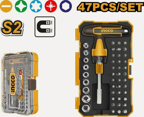 Изображение товара Т-образная реверсивная отвертка 47шт. S2 INGCO HKSDB0478 INDUSTRIAL