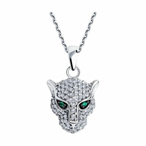 фото Подвеска diamant online, серебро, 925 проба, родирование, фианит, зеленый