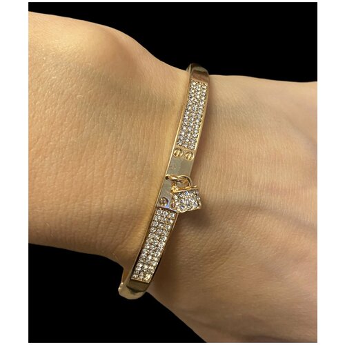 Браслет LaPena жесткий золотистый, браслет жесткий стразы, размер 18