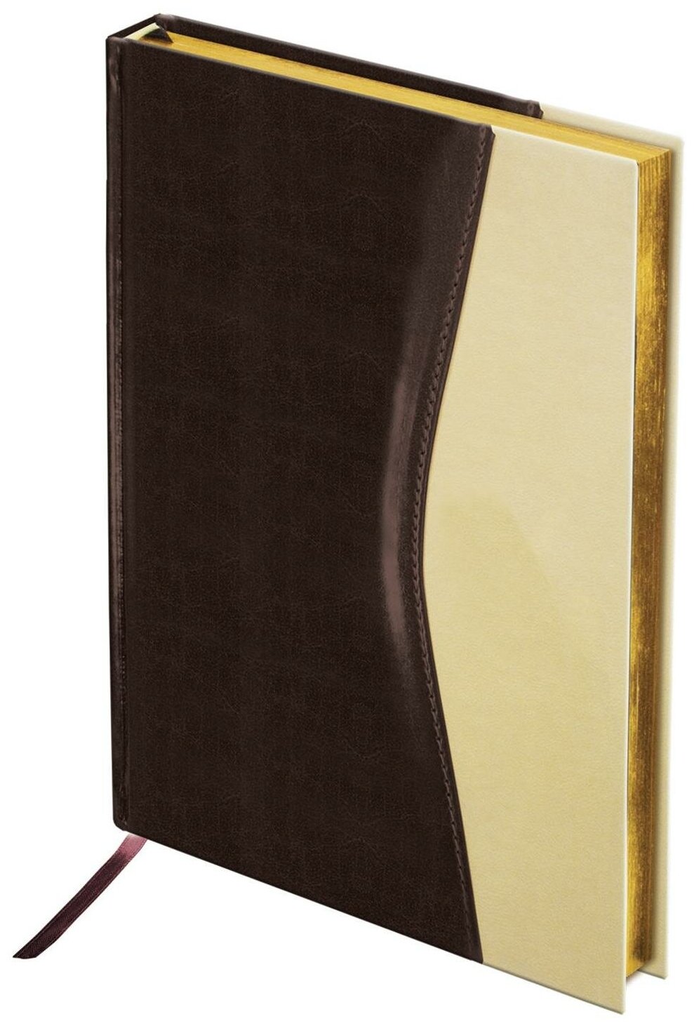 Ежедневник недатированный А5 (138х213 мм) BRAUBERG "De Luxe", комбинированная кожа, 160 л золотой срез, коричневый/бежевый, 123403