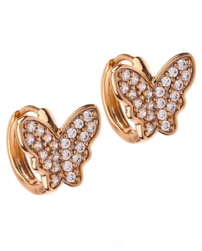 Серьги кольца x1020222-21 золотой бабочки с фианитами
