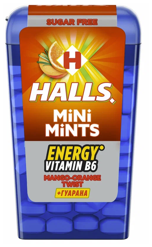 HALLS Mini Mints TWIST витамин B6 манго экстракт гуараны12.5 Набор 12шт - фотография № 2