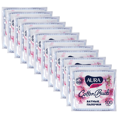 Ватные палочки Aura Beauty Cotton buds, белый, 100 шт., 12 уп., пакет