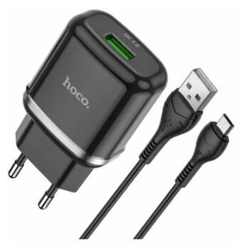 Сетевое зарядное устройство + кабель Micro USB N3 1USB QC 3.0 1м черный HOCO
