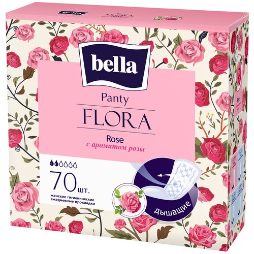 Bella прокладки ежедневные Panty Flora Rose, 2 капли, 70 шт., белый, роза