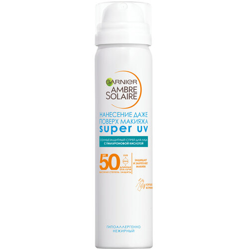 GARNIER Garnier Ambre Solaire Солнцезащитный сухой спрей для лица Эксперт Защита SPF 50+ с гиалуроновой кислотой для чувствительной кожи, 75 мл, 75 мл