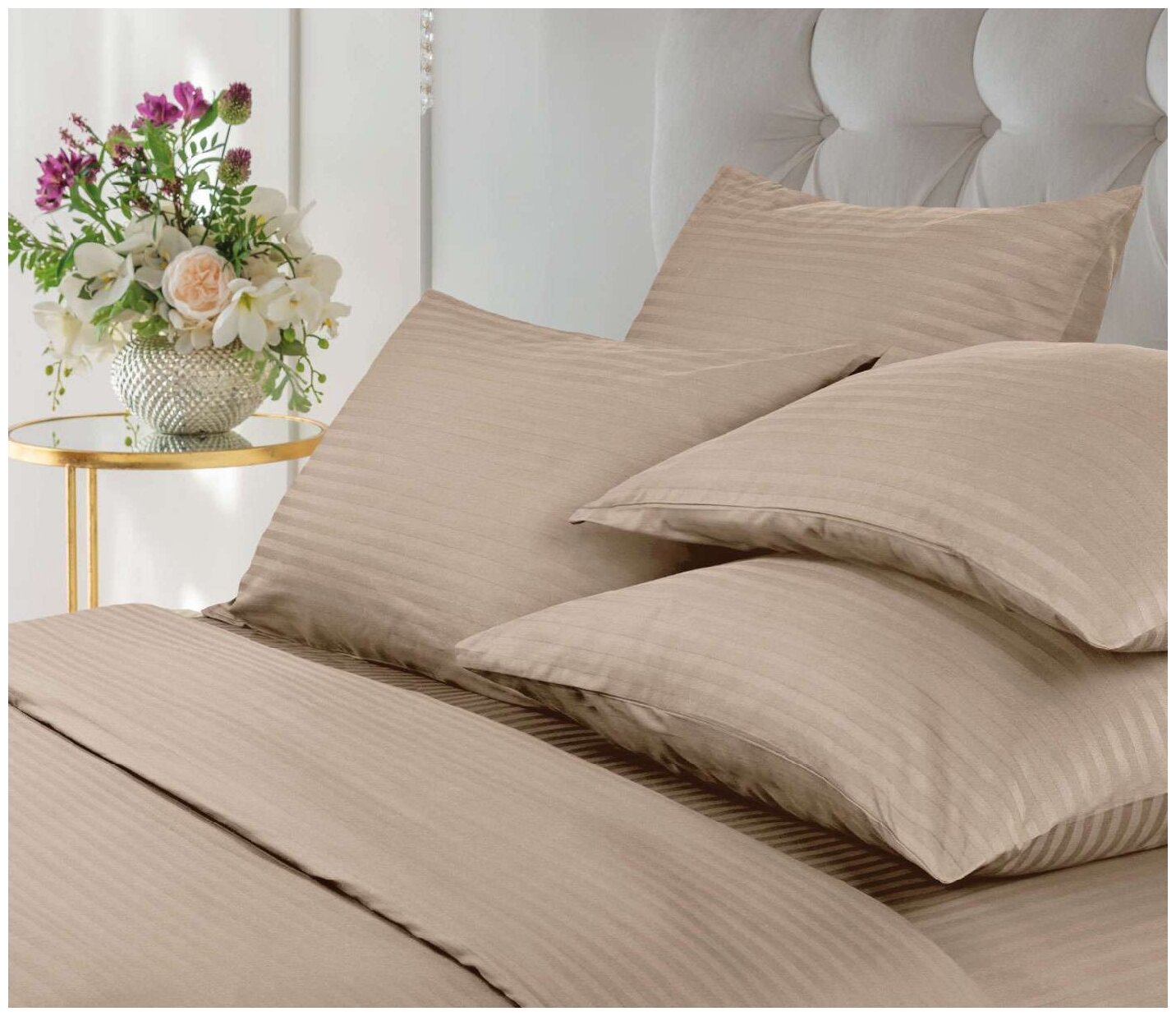 Комплект постельного белья Verossa Stripe, 1.5-спальное, страйп-сатин, bronze - фотография № 2