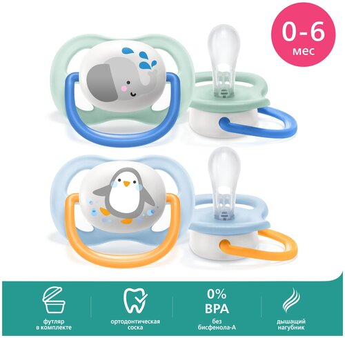 Пустышка силиконовая ортодонтическая Philips AVENT ultra air SCF080/05 0-6 м, 2 шт., голубой