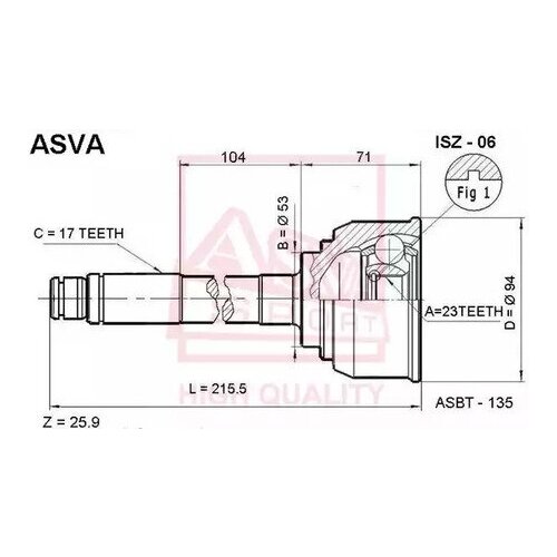 Шрус Наружный 25x53x17 ASVA арт. ISZ-06