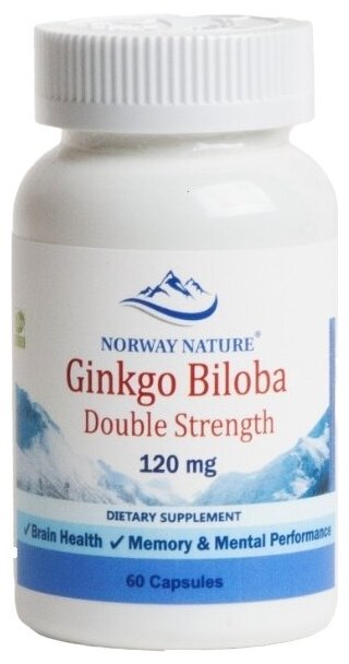 Здоровье мозга и психики Norway Nature Ginkgo Biloba Double Strength 120 mg (60 капсул)