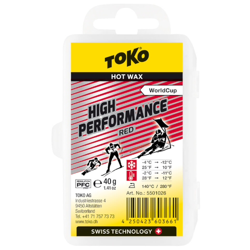 Парафин высокофтористый TOKO High Performance red (-4°С -12°С) 40 г. парафин углеводородный toko performance blue 9°с 30°с 40 г