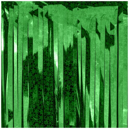 фото Занавес дождик звезды, зеленый, голография, 60*200 см, 1 шт. дон баллон