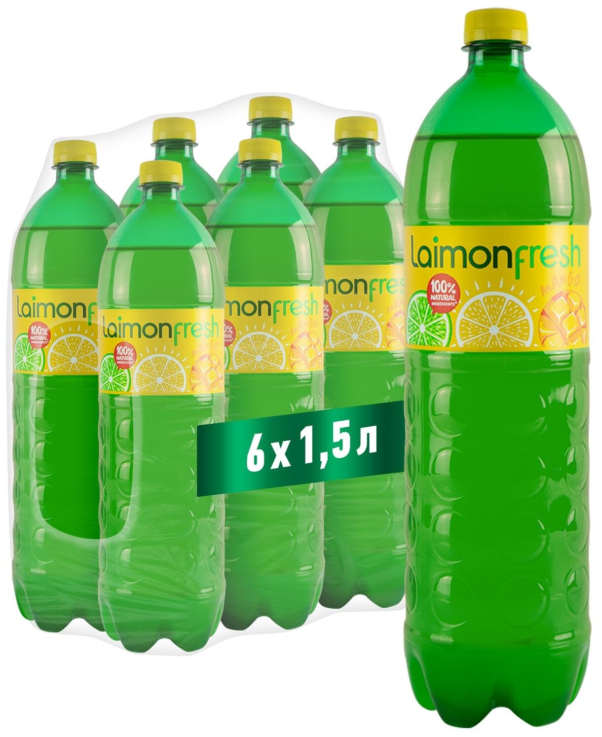 Газированный напиток Laimon Fresh Маngo 1,5 л х 6 шт. ПЭТ - фотография № 1