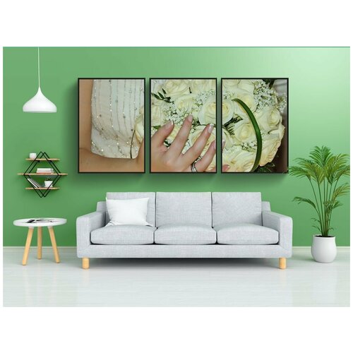 фото Набор модулных постеров для интерьера "белый, цветок, белый цветок" 60x90 см. в тубусе, без рамки lotsprints