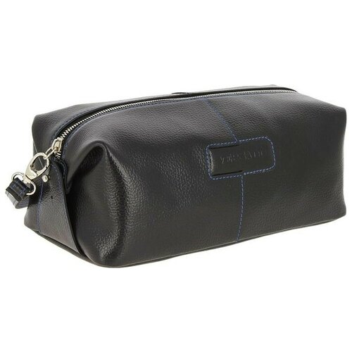 Косметичка Versado на молнии, натуральная кожа, 25х10х12.5 см, ремешок на запястье, крючок для подвешивания, подкладка, черный