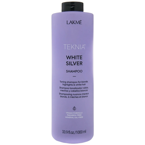 Lakme шампунь Teknia White Silver для нейтрализации желтого оттенка, 1000 мл l′oreal professionnel silver professional shampoo шампунь для нейтрализации желтизны осветленных и седых волос 500 мл