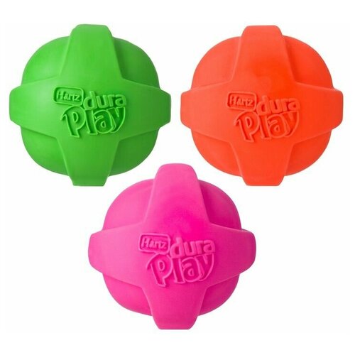 фото Hartz игрушка для собак - мяч рельефный, латекс с наполнителем, запах бекона, средний цвет: оранжевый, зеленый, розовый