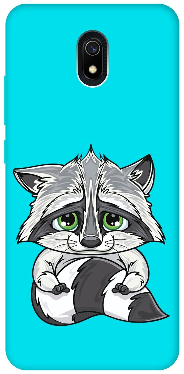 Матовый чехол Sad Raccoon для Xiaomi Redmi 8A / Сяоми Редми 8А с 3D эффектом бирюзовый