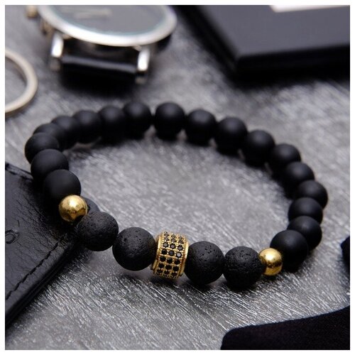 фото Браслет унисекс "бастион" бусины, цвет чёрный с золотом, d=7 см queen fair