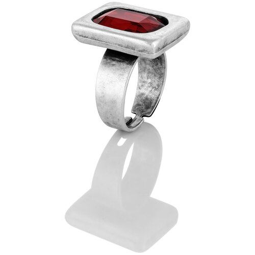 фото Кольцо l'attrice di base, бижутерный сплав, серебрение, кристалл, размер 19, красный, серебряный