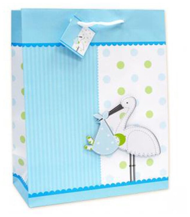 Детский подарочный пакет 26х32х13, бумажный, для малыша, с апликацией, аист GF 2474
