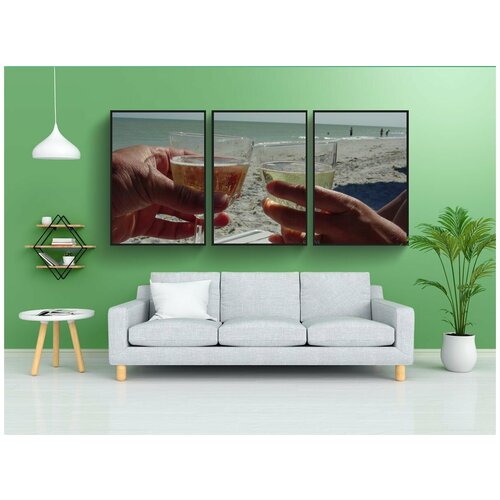 фото Набор модулных постеров для интерьера "шампанское, пляж, песок" 60x90 см. в тубусе, без рамки lotsprints