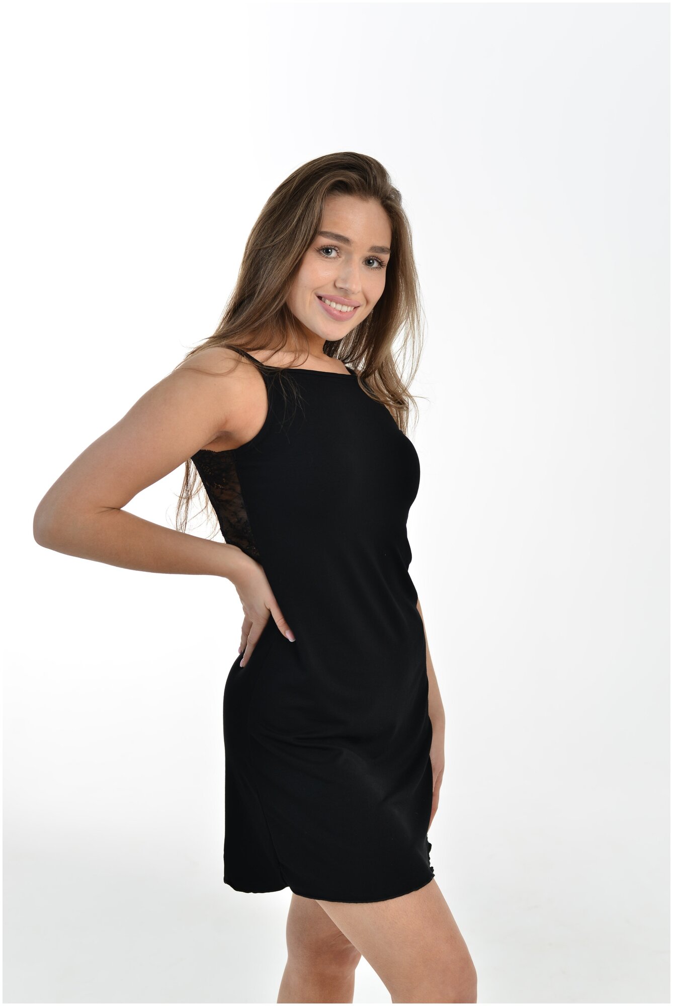 Женская домашняя ночная сорочка, для сна, из вискозы, София37, цвет черный, размер 46 - фотография № 3