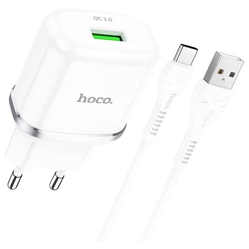 Сетевое зарядное устройство быстрое QC 3.0 с кабелем USB Type-C Hoco N3 Special - Белое сзу type c 2 1a n1 fast charge hoco белое