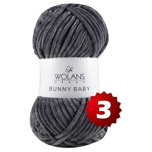 Пряжа для вязания Wolans Bunny Baby (Воланс), комплект: 3 шт., цвет: серый (09), состав: 100% микрополиэстер, вес: 100 г, длина: 120 м