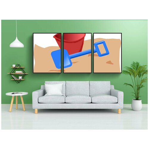 фото Набор модулных постеров для интерьера "ведро, лопата, пляж" 60x90 см. в тубусе, без рамки lotsprints