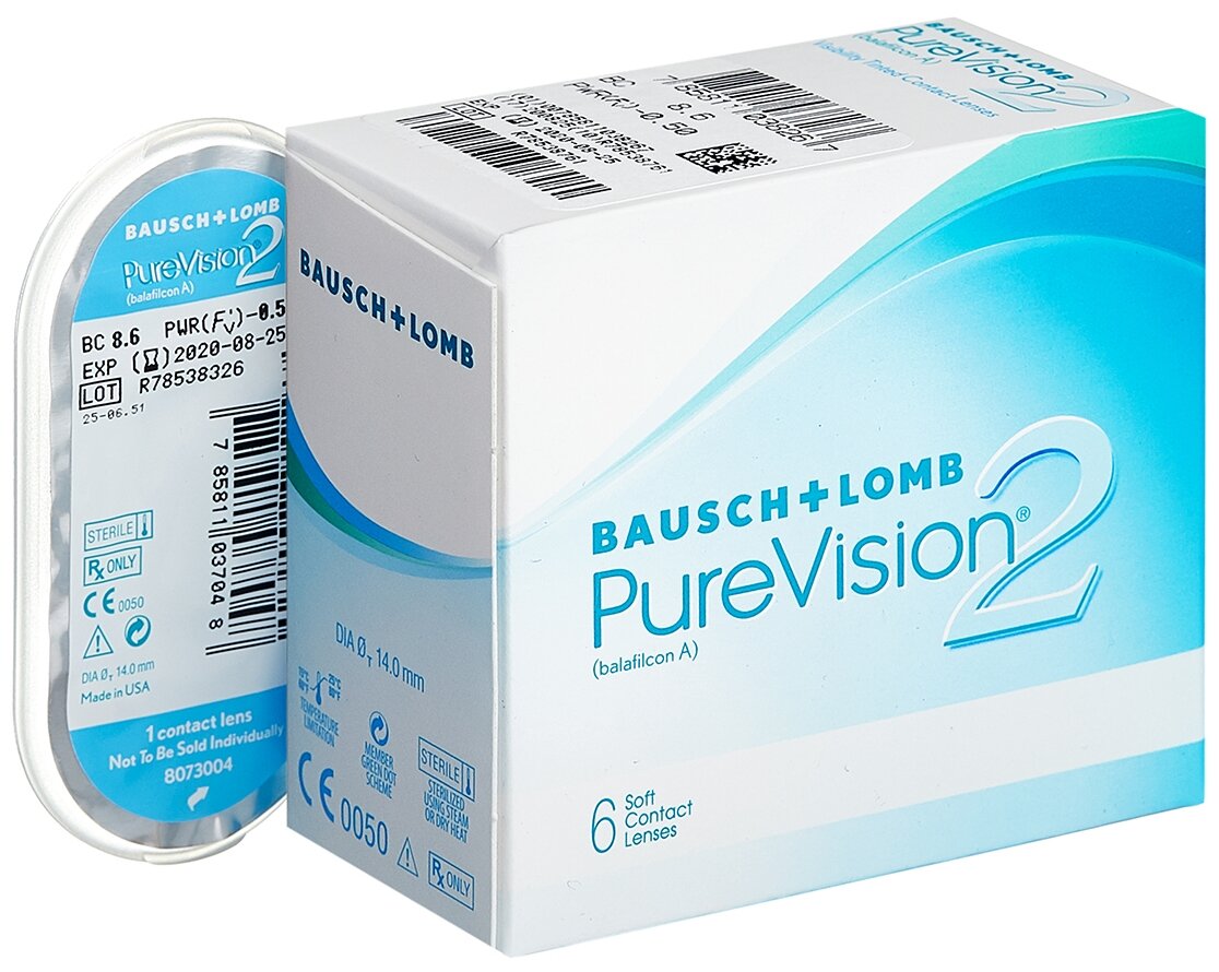 Линзы контактные Bausch&Lomb (Бауш энд Ломб) PureVision 2 мягкие для коррекции зрения (-2.75/8.6) 6 шт. Bausch & Lomb - фото №15