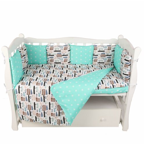 фото Комплект в кроватку 15 предметов (3+12 подушек-бортиков) amarobaby трасса (бязь)