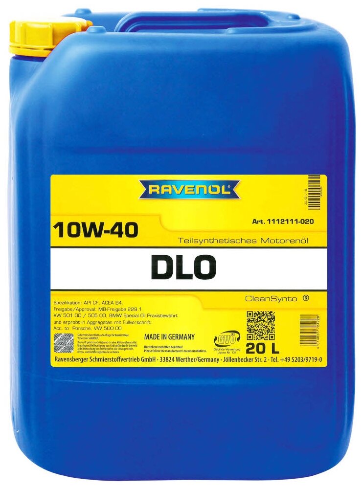 Моторное масло RAVENOL DLO SAE 10W-40 (20л) new