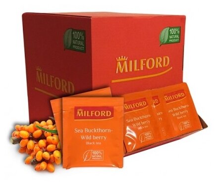 Чай черный MILFORD облепиха-лесные ягоды в пакетиках 200 х 1,5 гр - фотография № 2