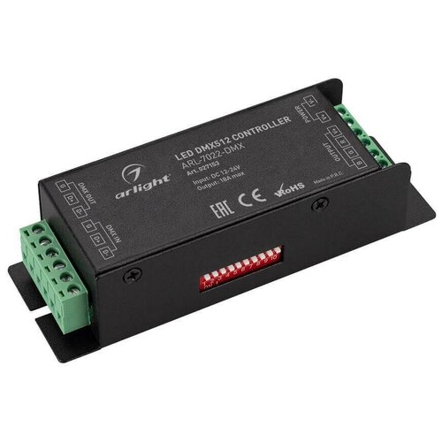 декодер smart k23 dmx512 din 12 24v 3x6a arl ip20 пластик 5 лет Декодер ARL-7022-DMX (12-24V, 3x6A, DMX512)