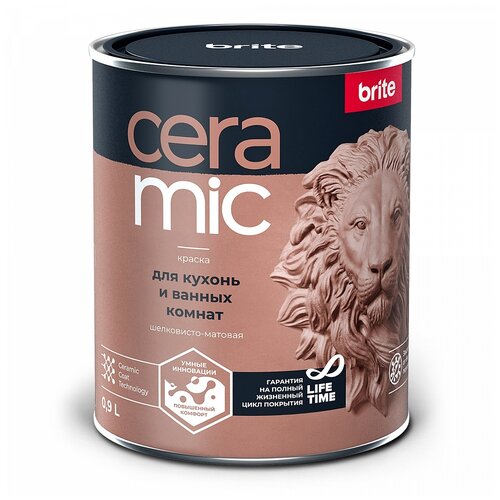 Краска акриловая brite Ceramic для кухонь и ванных комнат полуматовая белый 0.9 л краска brite ceramic для кухонь и ванных комнат акриловая интерьерная база а ведро 9 л о04597