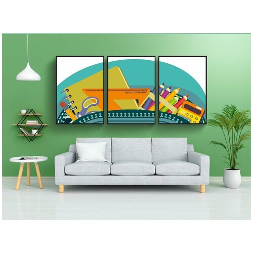 фото Набор модулных постеров для интерьера "школьные принадлежности, канцтовары, рюкзак" 60x90 см. в тубусе, без рамки lotsprints