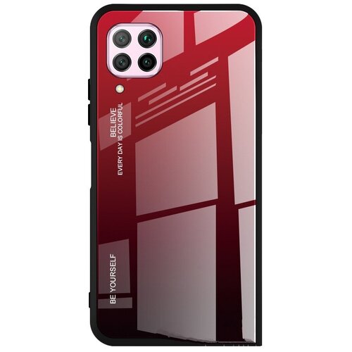 фото Чехол-бампер mypads для huawei nova 6 se стеклянный из закаленного стекла с эффектом градиент зеркальный блестящий переливающийся красный