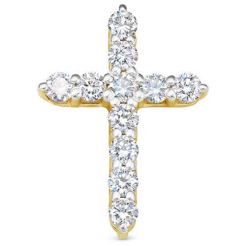 фото Декоративный крест с 11 бриллиантами 0.605 карат из лимонного золота 79454 vesna jewelry