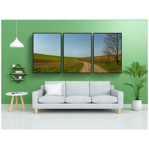 фото Набор модулных постеров для интерьера "дорога, столб, полиа" 60x90 см. в тубусе, без рамки lotsprints