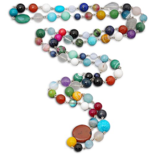 Бусы ЖемАрт, кварц, сердолик, агат, длина 140 см., серебряный, мультиколор