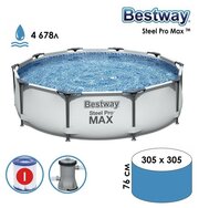 Bestway Бассейн каркасный Steel Pro Max, 305 х 76 см, с фильтр-насосом, 56408 Bestway