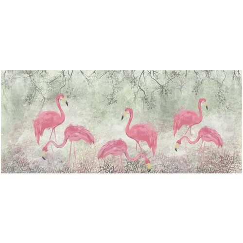 Фотообои Уютная стена Фламинго в тумане 630х270 см Бесшовные Премиум (единым полотном)