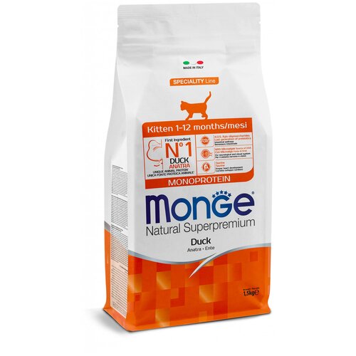 Сухой корм для котят и беременных кошек Monge Natural Superpremium, с уткой 1.5 кг